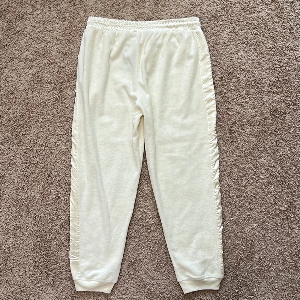 ATM Women XL Cream Satin French Cotton Terry Pull-On Chalk Jogger Track Pant NWT